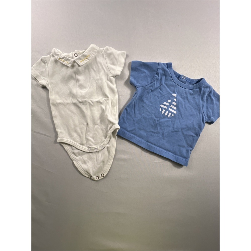 Jacadi Paris 2 Piece Lot "Petit Calin" (little Hug) Bodyshirt-3-6Mos Blue Tshirt